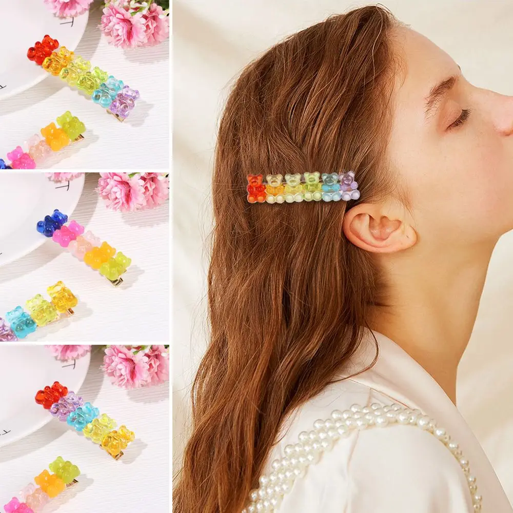 

Fashion Girls Women Gummy Headwear Hair Accessories Jelly Bear Hairpin Candy Color Colorful Hair Clip Barrette