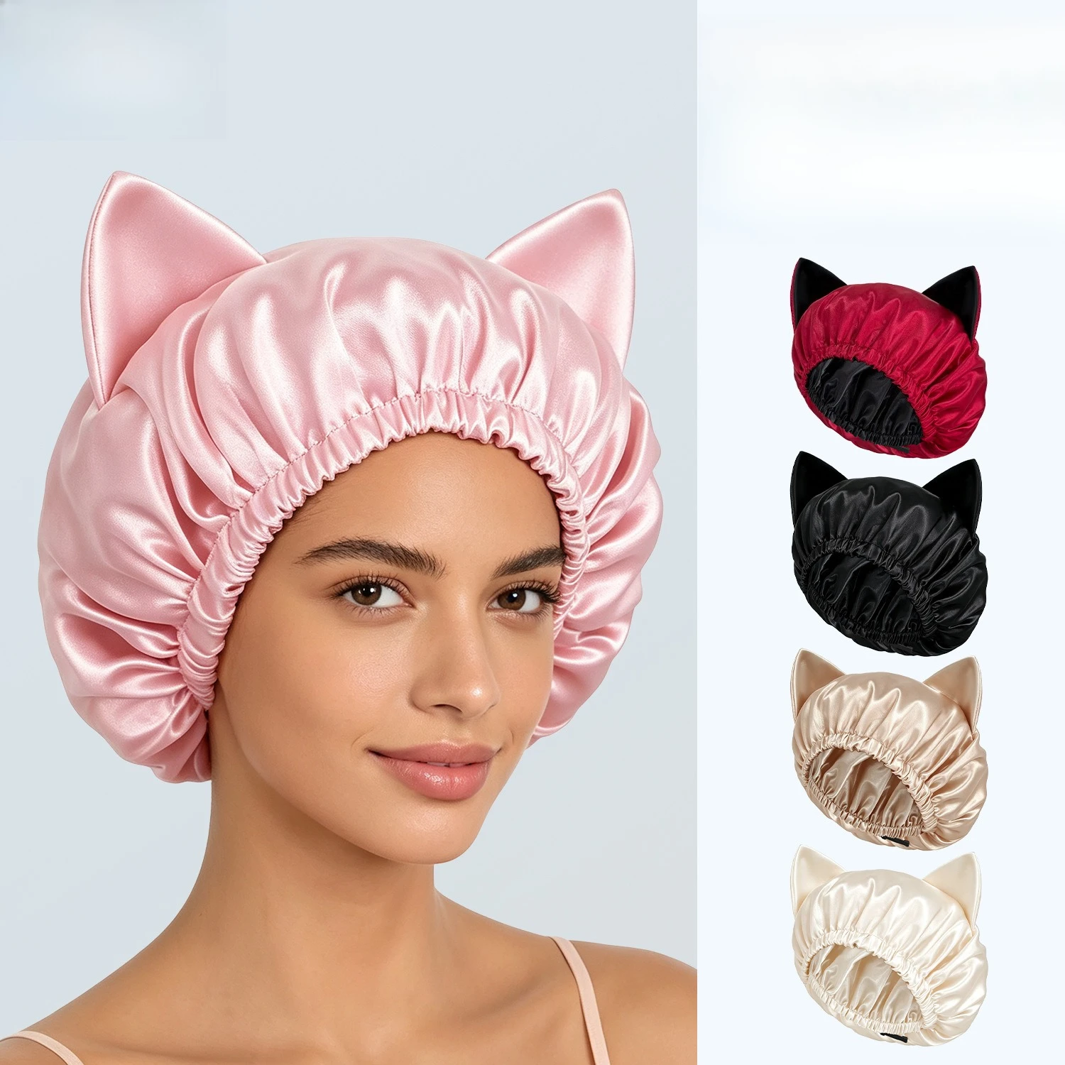 No head control cat ear hair cap women's curly hair smooth hair care cap soft breathable no pressure hairstyle