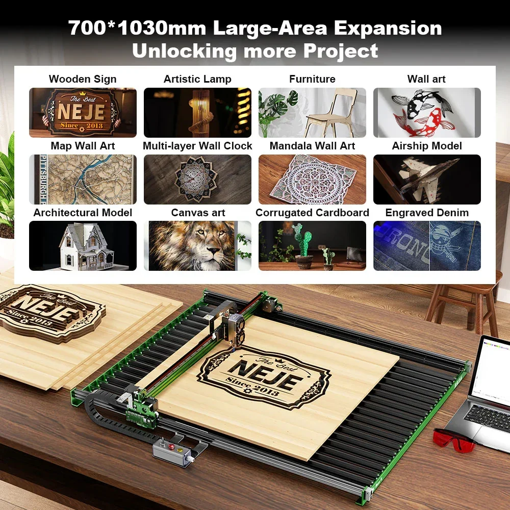 Cortador láser CNC NEJE Max 4 V2 - 1000 mm/seg Alto rendimiento - Grabado de madera/piedra/vidrio - Eje Z motorizado | Amigable para principiantes