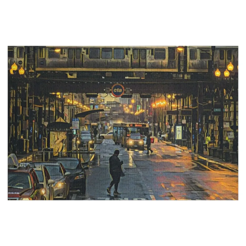 

Chicago at Night Jigsaw Puzzle Custom Gift Name Wooden Toy Personalized Baby Toy Puzzle