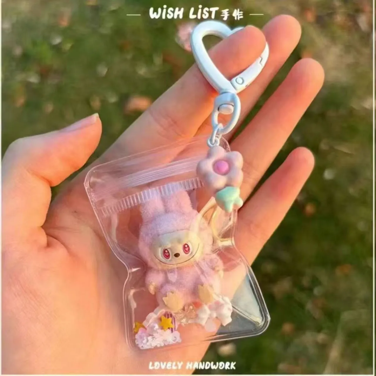 

Kawaii Doll Flocked Mini Labubu Vinyl Cute Mini Figure Doll Take Out Bag Mobile Pendant Cute Dolls Keychain Gift For Kids Toys