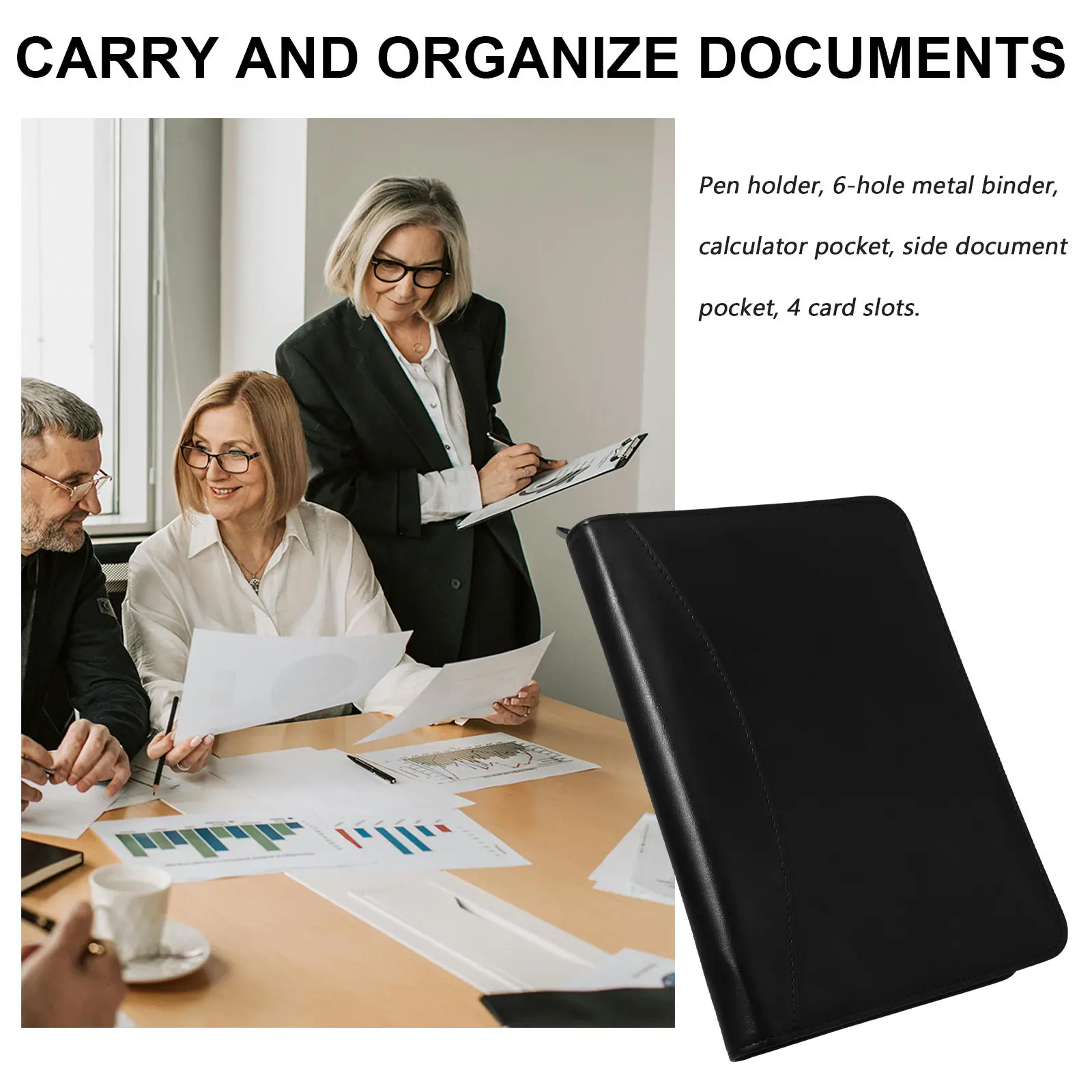 Professional Zipper Portfolio Binder A5 Document Organizer Multiple Pockets Business Folder Office Accessory Portfolio Organizer
