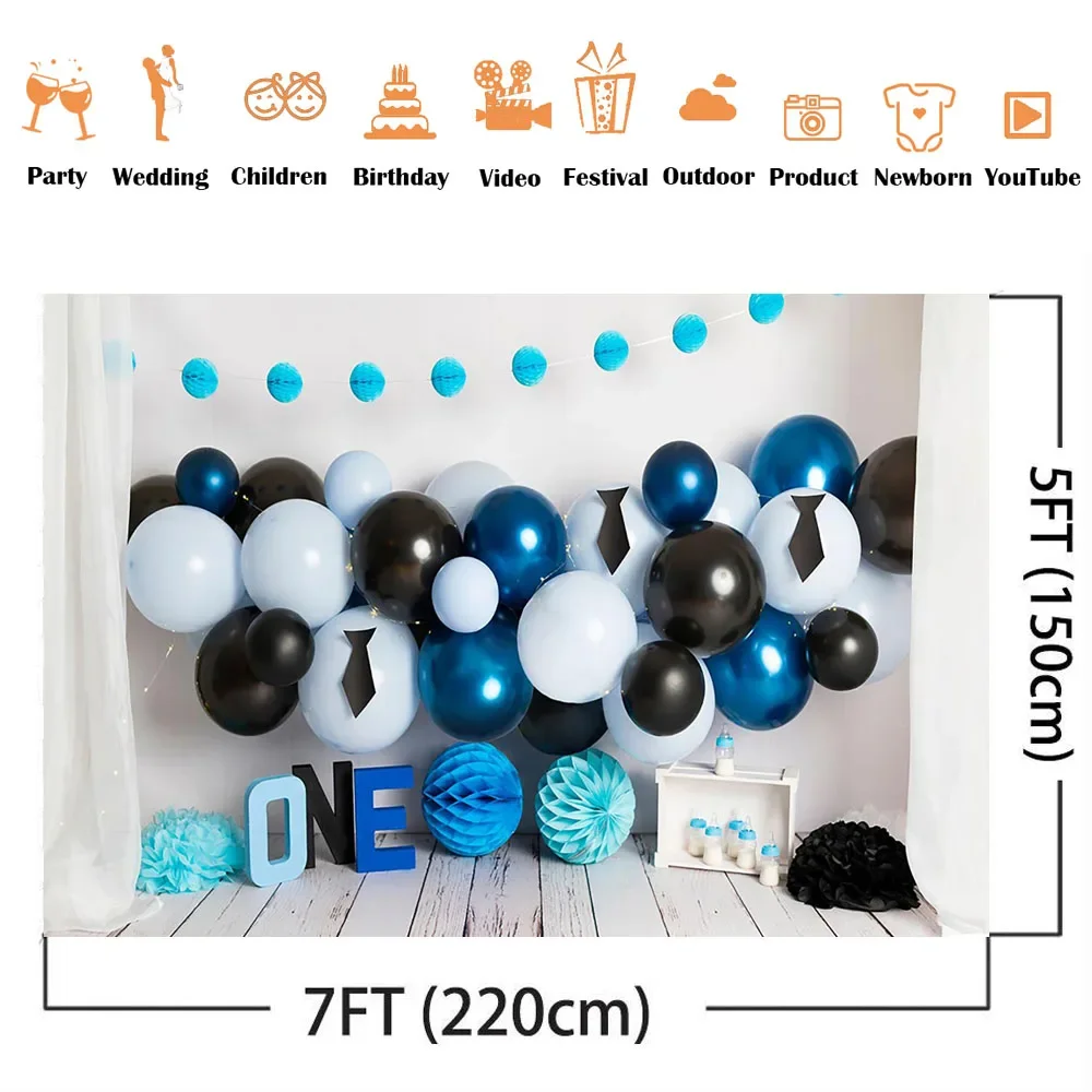 1er cumpleaños pequeño caballero pastel smash retrato telón de fondo para estudio de fotografía accesorios de fondo de fotografía negro y azul claro