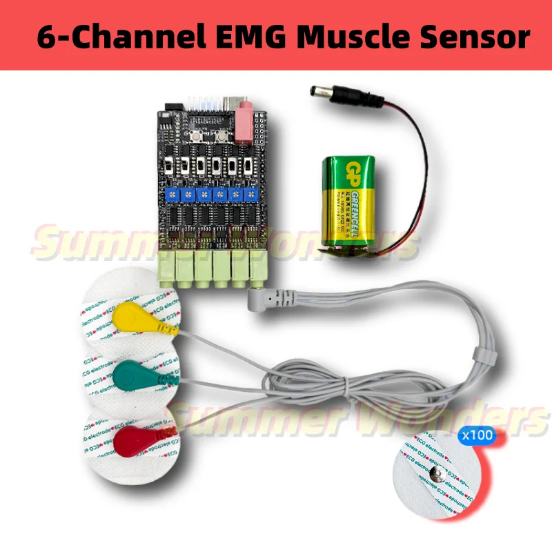 6 Channels EMG Muscle Sensor Muscle Electrical Acquisition Module Serial Port Arduino UNO Kit Smart Wearable Device Demo Code