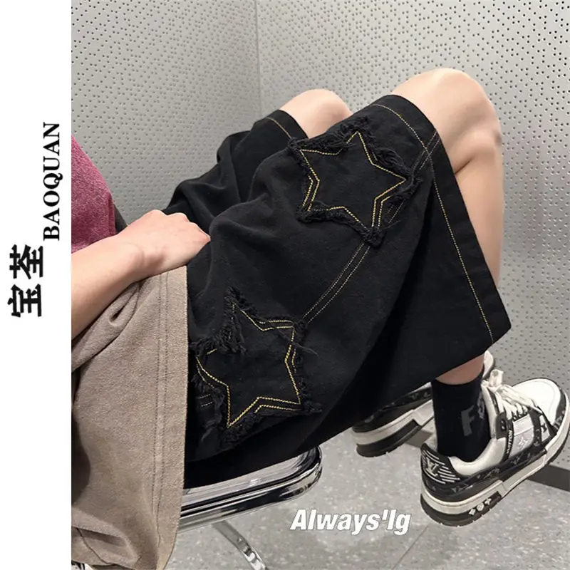 

Juspinice, американские шорты со звездами в стиле хип-хоп для мужчин, летние свободные повседневные брюки среднего размера с завязками и пятью точками, мужская одежда