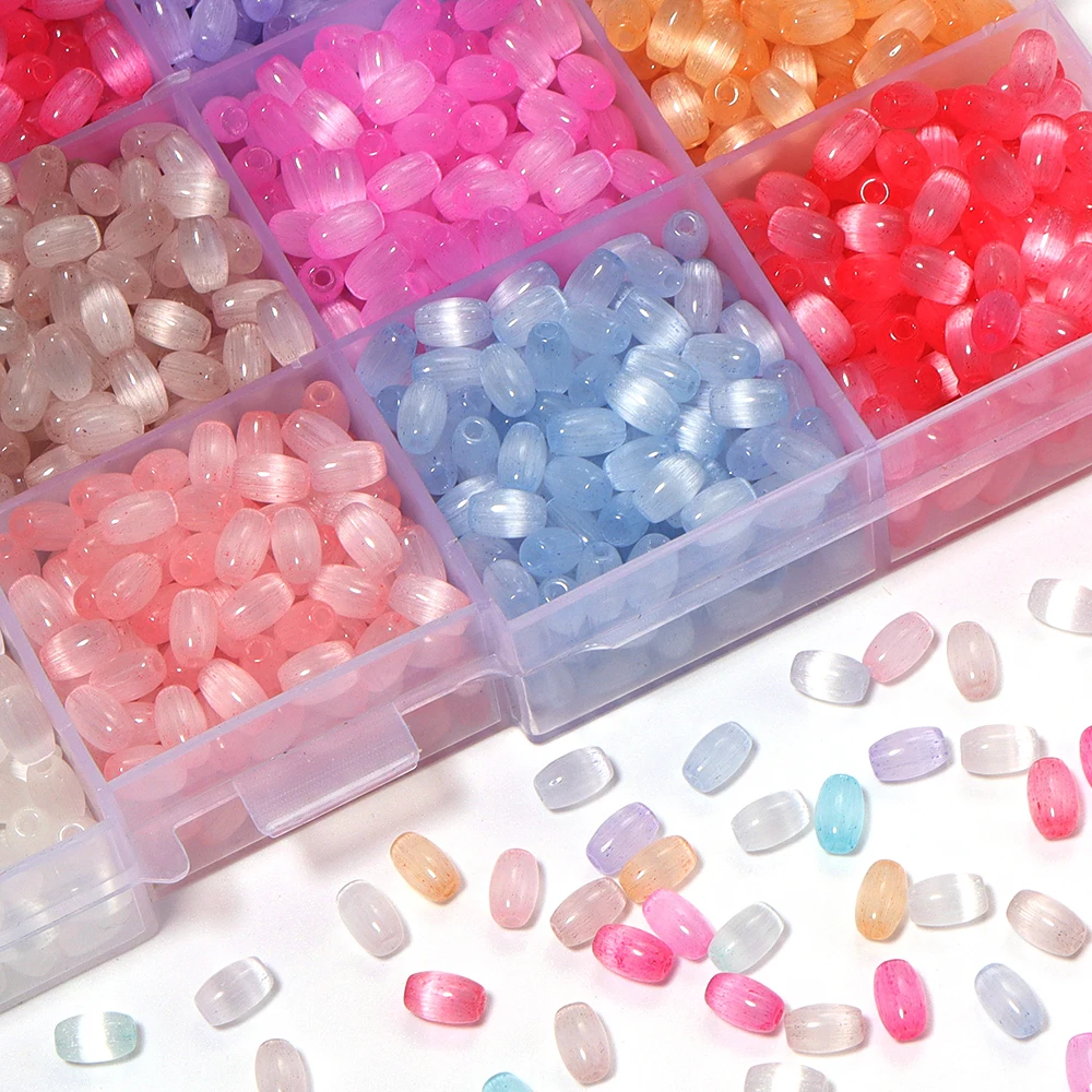30g Cat Eye Glass Rice Beads 4x6mm Spacer Brushed Oval Glass Bead for Jewelry Making Crafts DIY Necklace Bracelet Accessories view 6