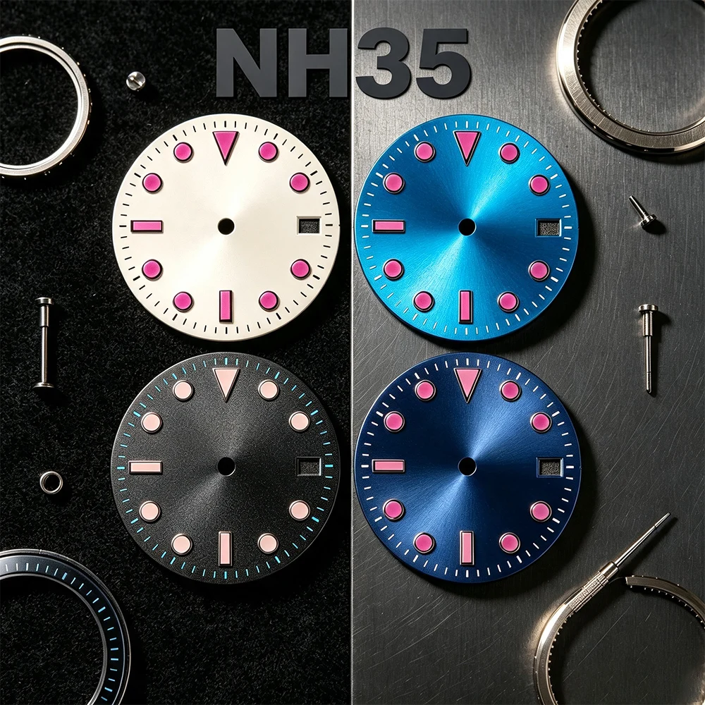 Custom Modified Watch Dial Multiple Color Index Date Display Fit NH35 dial Mechanical Movement Watch Accessory Replacement Part