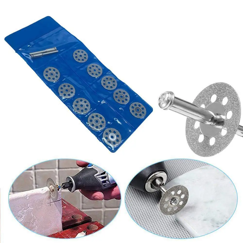 

10 Rotary Tools+ 2 Connecting Rods 20/22/30mm Circular Perforated Cutting Mini Discs Cutting Rotary Tool Diamond Shar W9O7