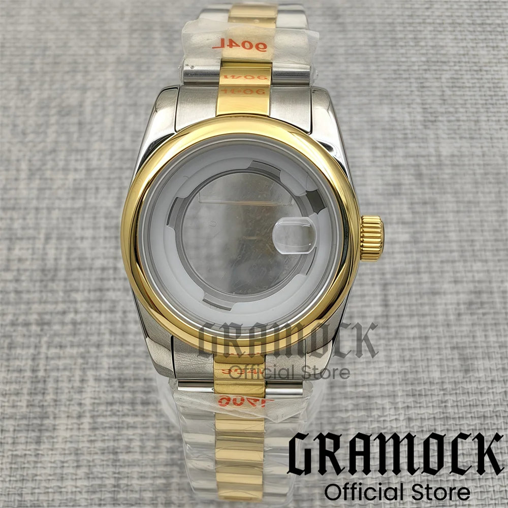 Gramock 31mm Luxury Women's Watch Case Two Tone Gold Rose Gold Case Polished Round Bezel Sapphire Glass Fit NH05 NH06 Movement