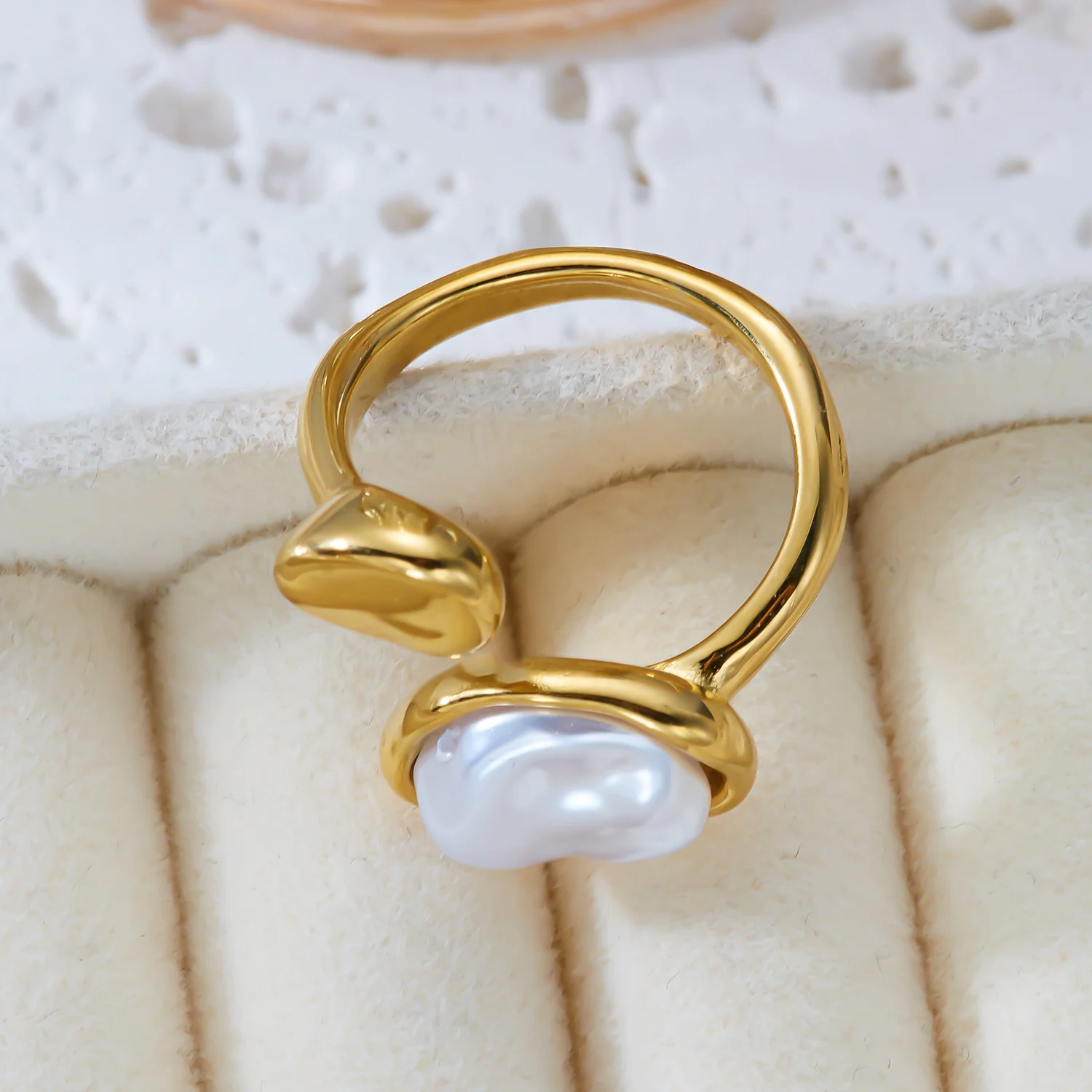 Vintage Naturstein Edelstahl-Ringe für Damen und Herren Trendige Vergoldete Hohle Geometrische Ringe Finger-Accessoires Schmuck – Detail 8