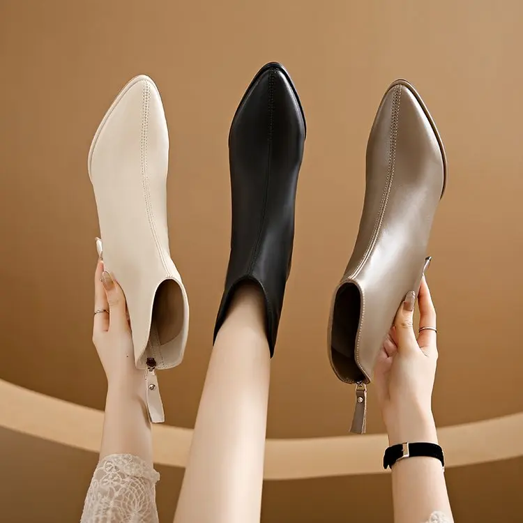 2023 New Trend Winter High Heels Ankle Chelsea Boots Women Goth Fashion Pointed Toe Chunky Shoes Dress Punk Casual Women Boots