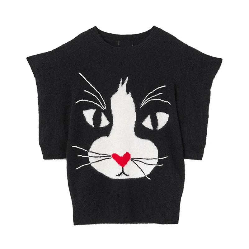 Y2k2024 New Cat Cute Punk Autumn/Winter Outdoor Leisure Warm Sweater Top Digital Jacquard Hip Hop Sweater Knitted Sweater Party