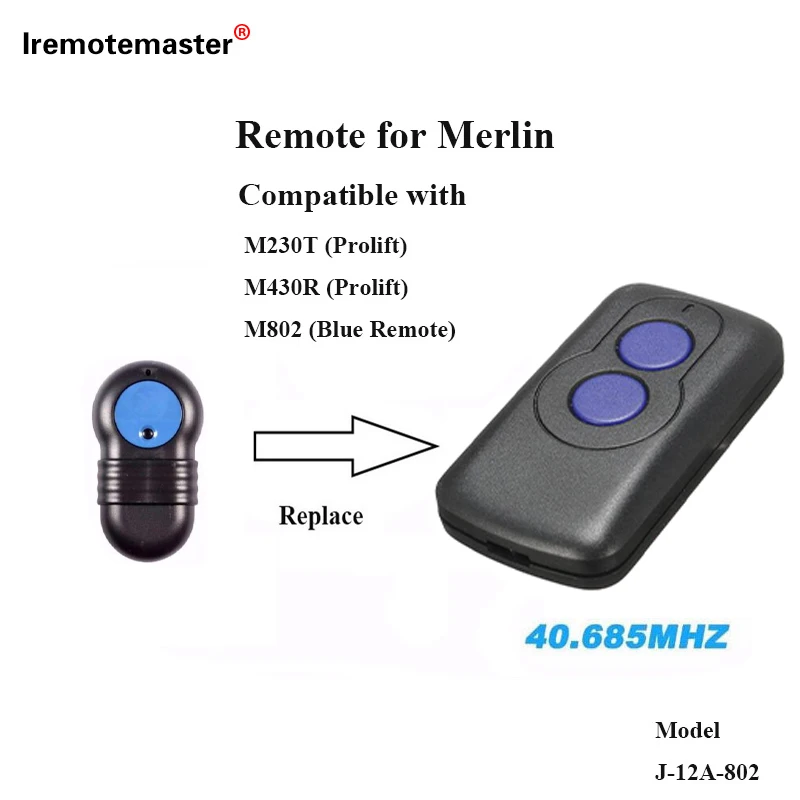 

Replacement Merlin M802 Blue Compatible Garage Door Remote Control Prolift 230T/430R Switch