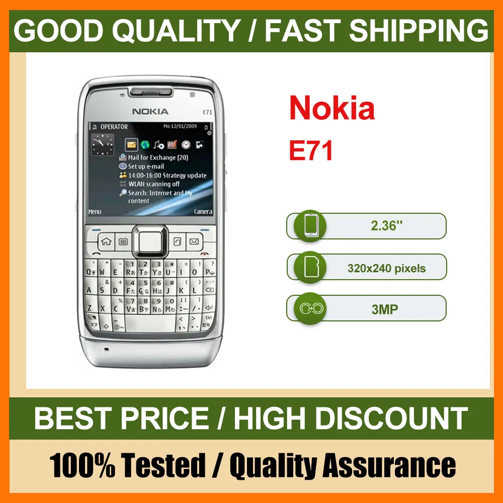 هاتف Nokia E71 الأصلي مصنوع في فنلندا يدعم اللغة الإنجليزية بحالة جيدة