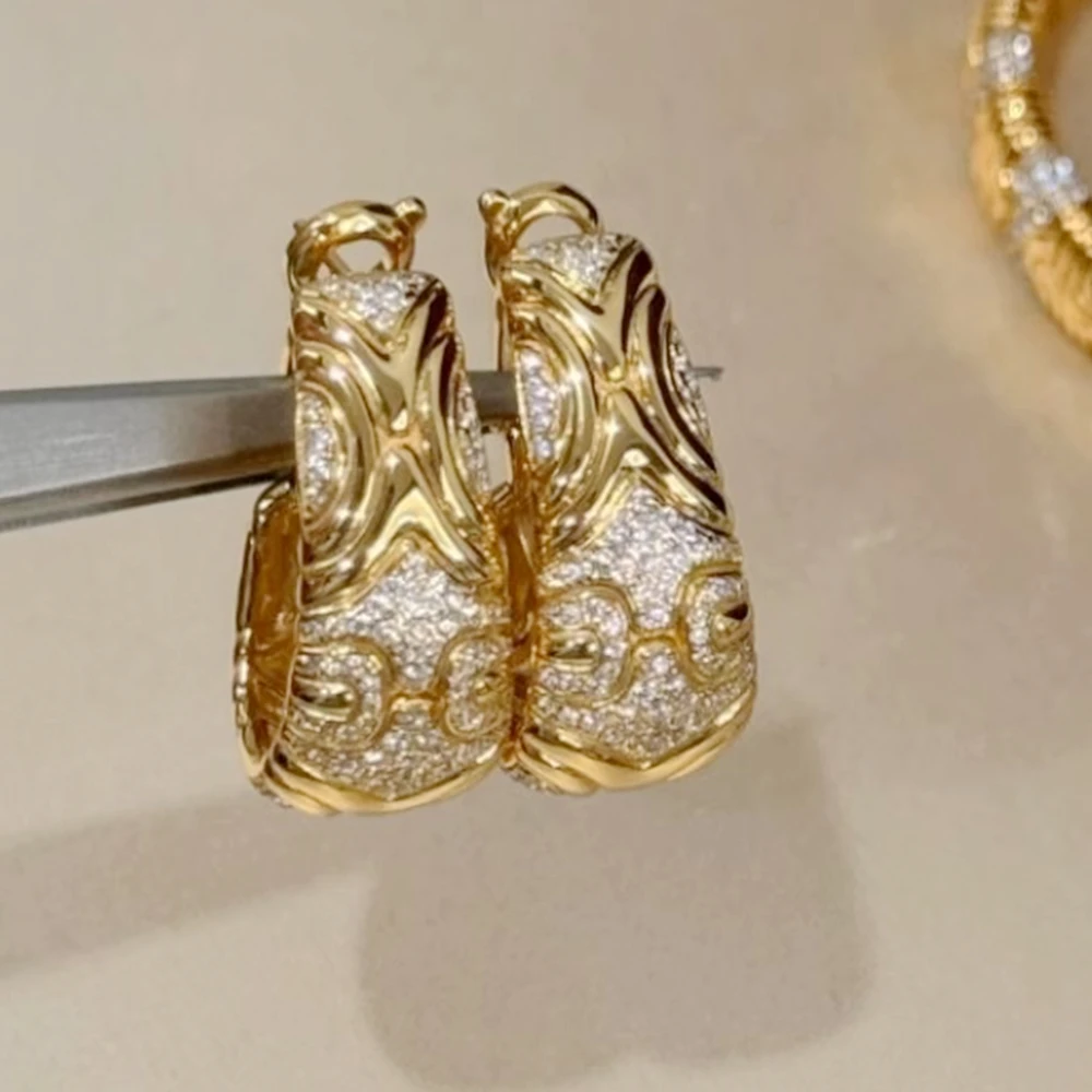 KQDANCE الفاخرة الحرفية الإيطالية الصلبة 925 الفضة 18K مطلية بالذهب عالية الكربون الماس هوب أقراط للنساء حفلة غرامة مجوهرات