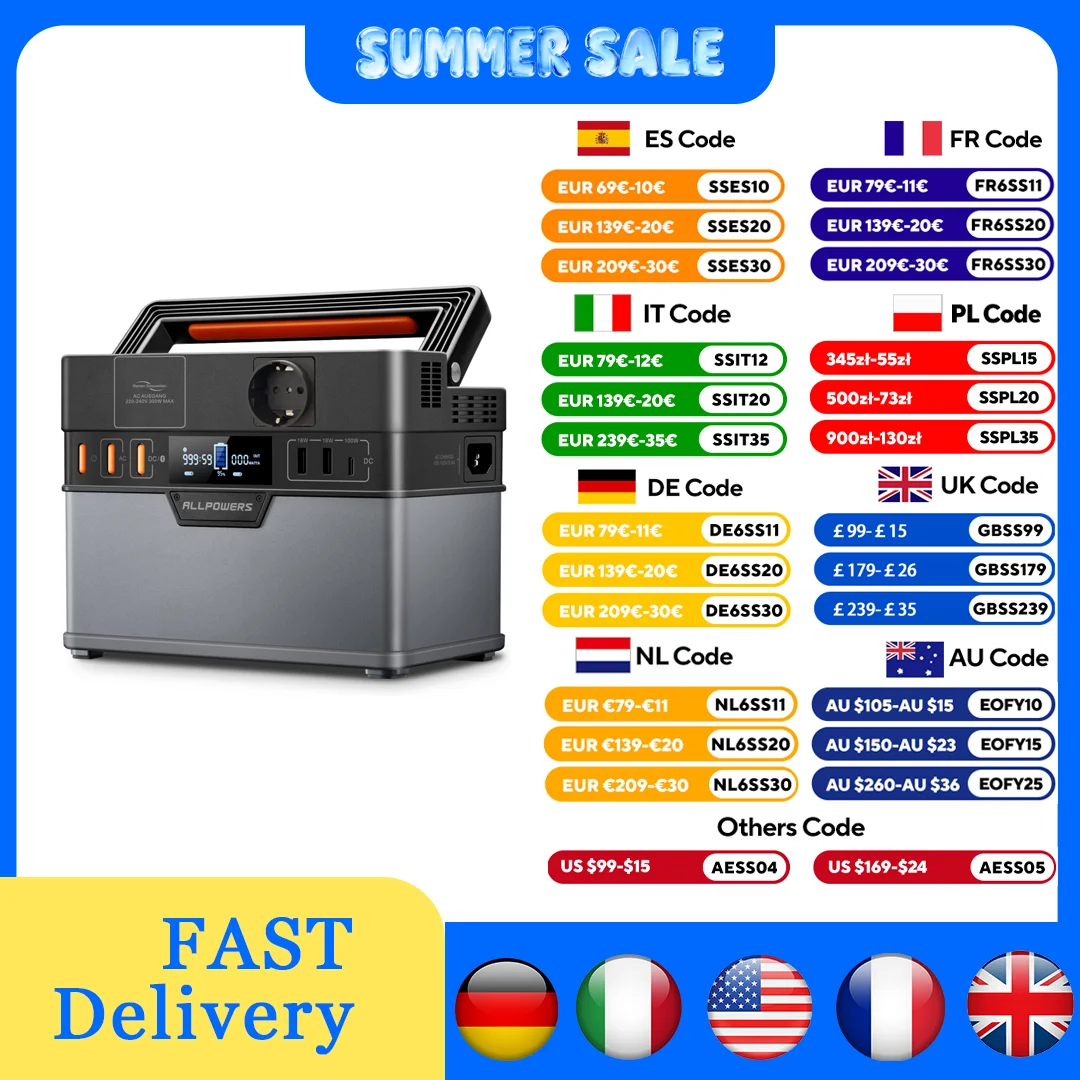 ALLPOWERS S300 PLUS 300W Tragbare Powerstation 288Wh 78000mAh Solargenerator mit kabelloser Ladefunktion für Camping, Wohnmobile, Zuhause und Partys