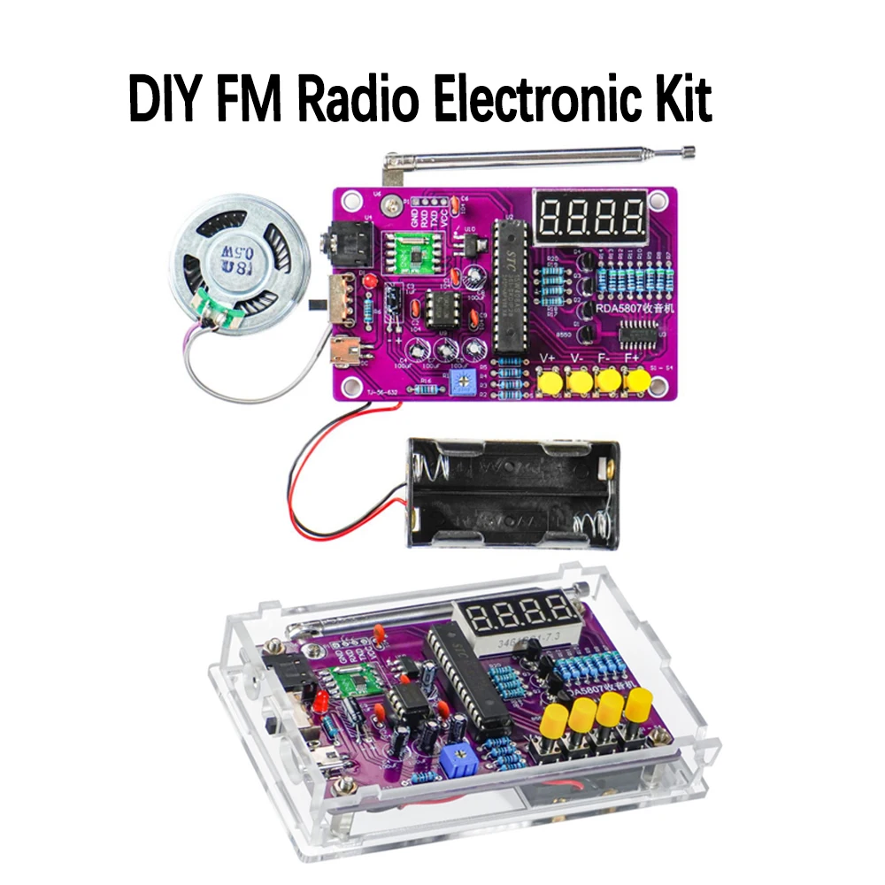 DIY FM Radio Electronic Kit 87-108MHz Adjustable Frequency Digital Display Soldering Project Practice Solder RDA5807S