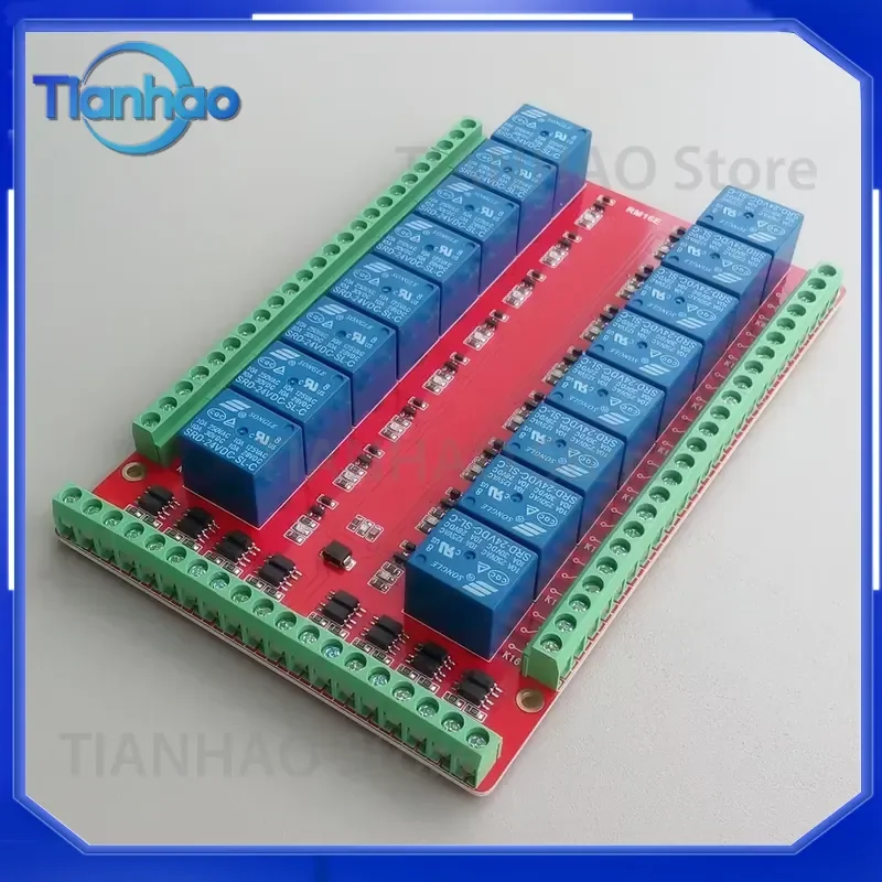 Isolated 16-Channel Relay Control Module Expansion Module for High/Low Triggering Compatible with 5V 12V 24V