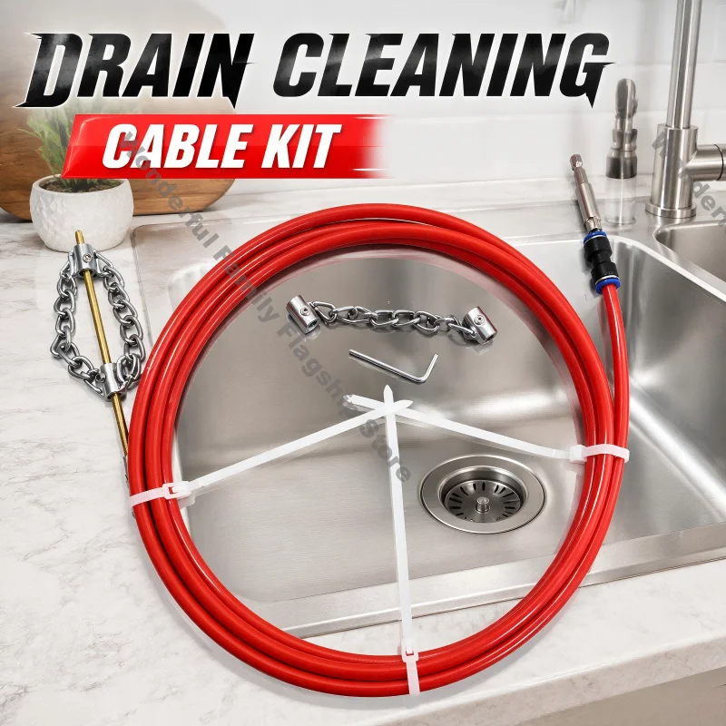Upgraded Home Drain Cleaning Kit - Nickel-Plated Drill Interface with 65Mn Pipe Snake for Sink, Bathtub and Sewer Clogs