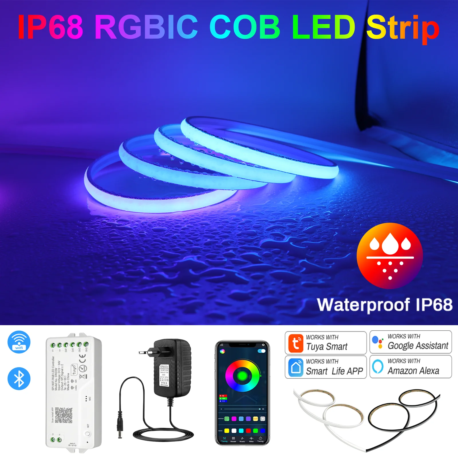 

Tuya WiFi IP68 RGBIC LED Strip WS2811 Addressable LED Tape Kit High Quality 12V 24V Waterproof Pixel LED Strip For Outdoor Decor