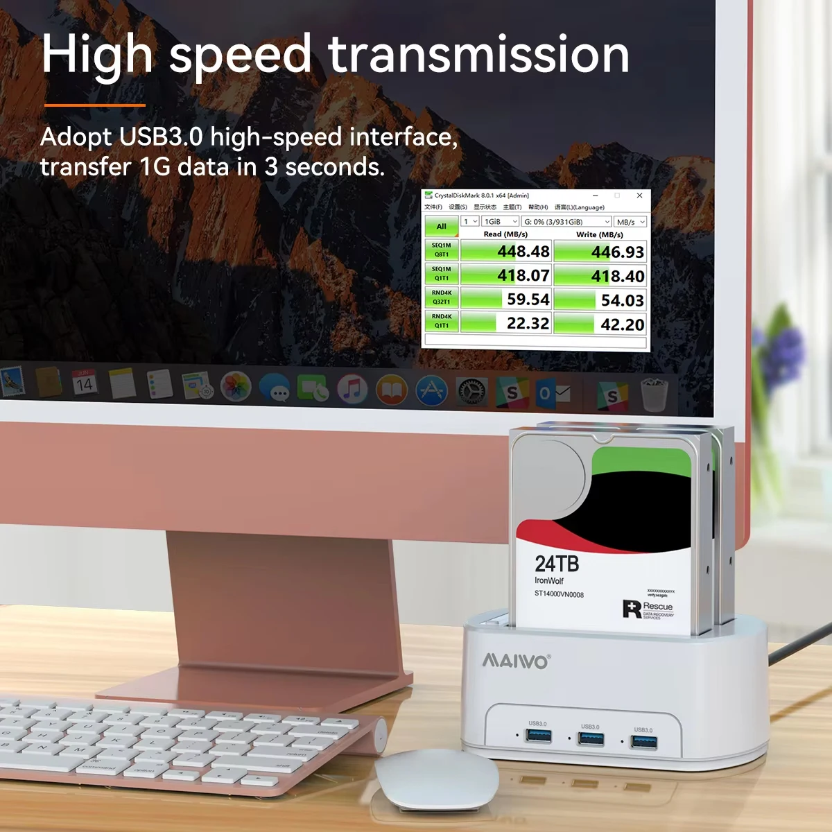 Maiwo gabinete ssd de 2 baias para estação de encaixe de disco rígido de 2.5 3.5 ''com leitor externo sata hdd ssd suporte 48tb/clone offline