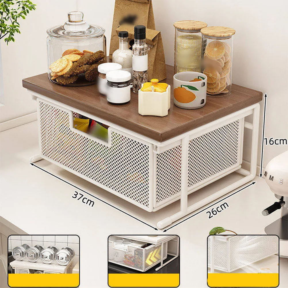 2‑Tier Wood Printer Stand, With Slide‑Out Mesh Drawer, Desktop Storage Holder For Office Supplies Daily Organizing