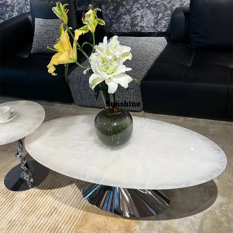 Italian Minimalist S White Jade Table, Heat Resistant & Translucent, Master Design