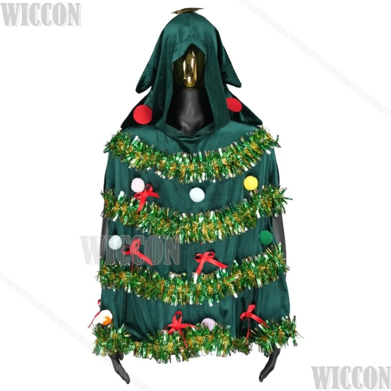 Nuevo disfraz de árbol de Navidad para hombre y mujer, capa con capucha de árbol, traje verde, talla única, fiesta de Navidad, juego de rol personalizado