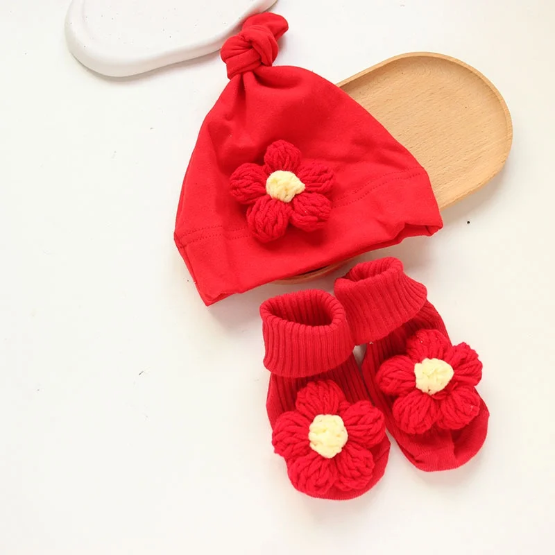 Red New Year Baby hat Boys Girls 0-1 year old Red socks