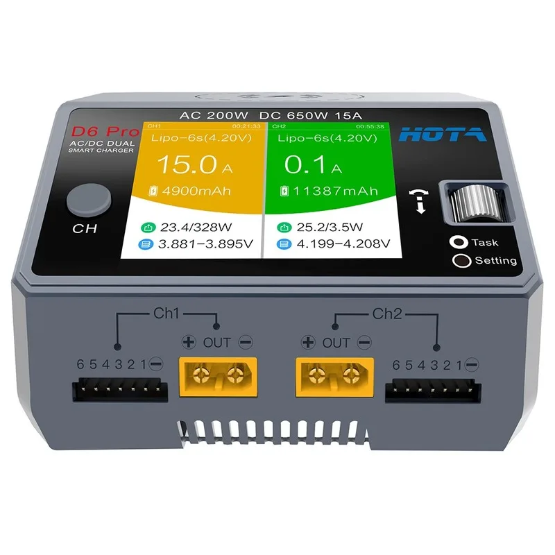 Hota D6 Dual/pro Smart Charger Ac200w Dc650w 15a for Lipo Liion Nimh Battery with Iphone Samsung Wireless Charging