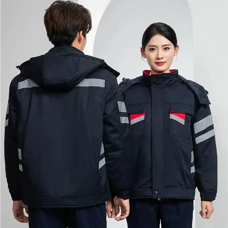 Winter Men Thick Mechanical Workshop Work Clothes Cotton Jackets Warmth Outdoor Building Safety Jackets With Printed Logos