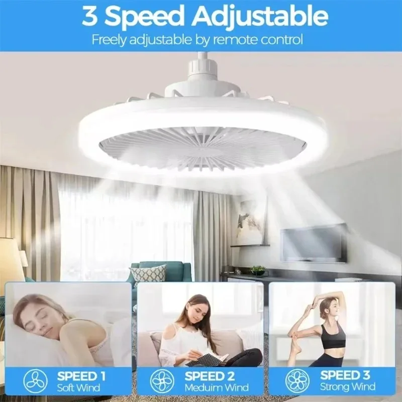 

Поворотный потолочный вентилятор-светильник 3-в-1 E27 30W LED с умным пультом ДУ для спальни, кабинета, кухни, домашнего декора
