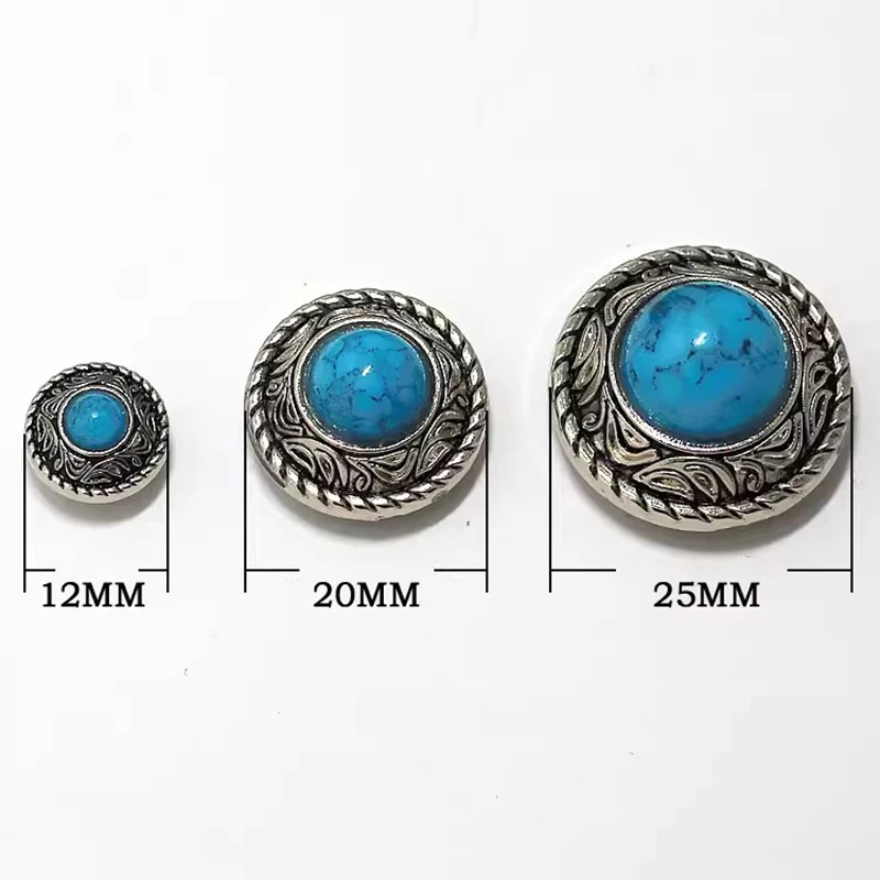 5 sztuk antyczne okrągłe turkusowe Conchos ze śrubą z tyłu na naszyjnik do torby kapelusz buty ubrania skórzane dekoracje DIY akcesoria rzemieślnicze — zdjęcie 6