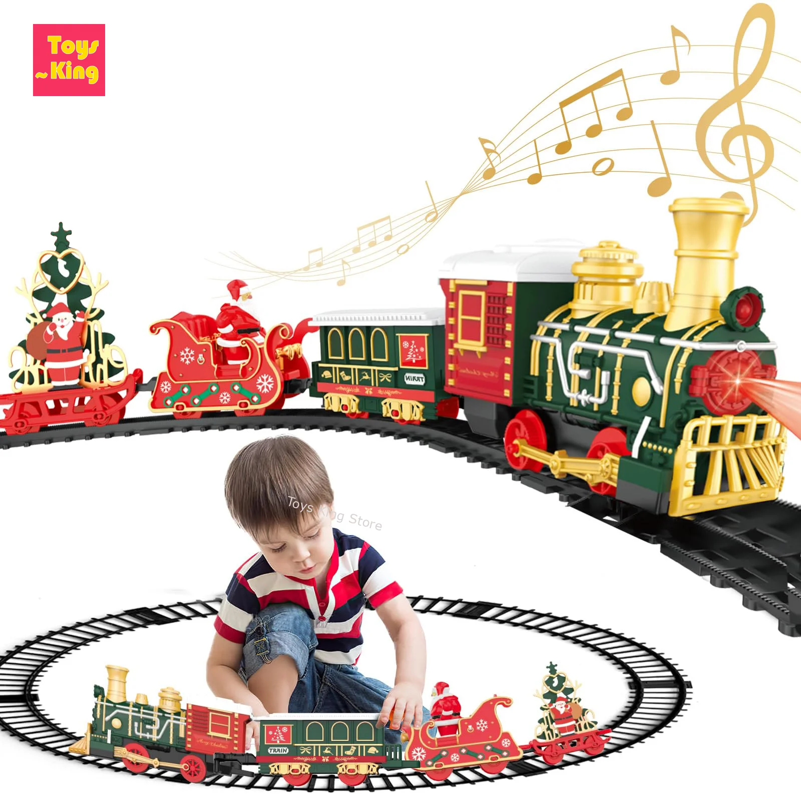 Electric Christmas Small Train Track Toy Set Classical Rail Car With Lights And Music DIY Assembly Kids Toys Boy New Years Gifts