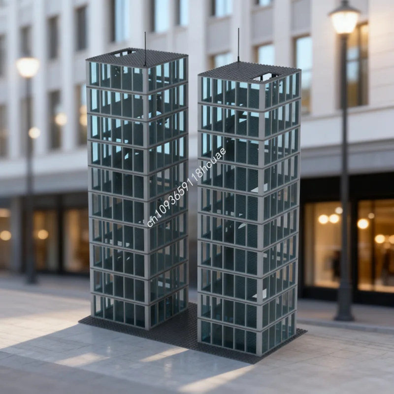 

1090 шт. MOC модульный уличный пейзаж минифигура масштабированные двойные башни модель строительные блоки игрушки архитектура рождественские подарки образование