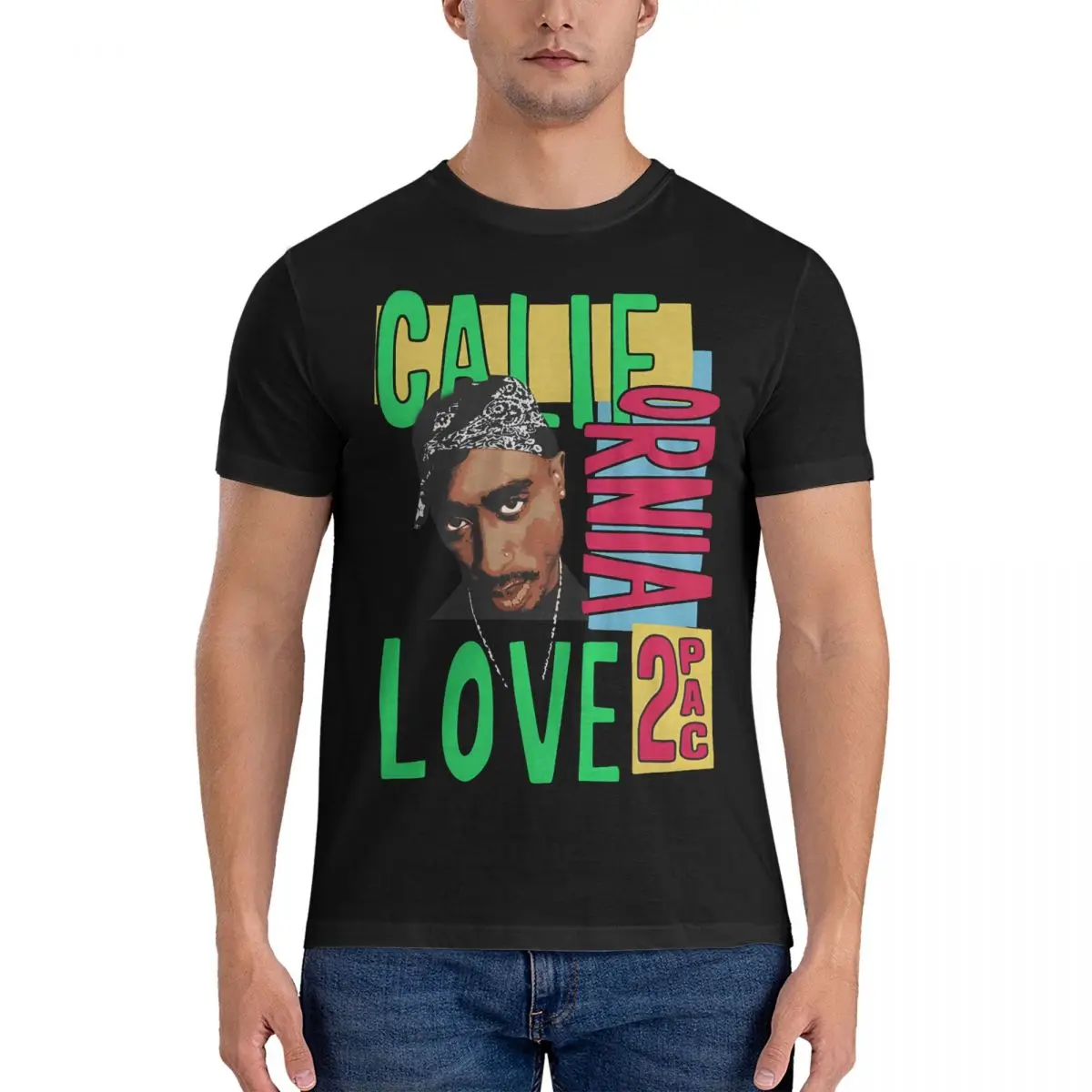 Humorous California Love Vintage T-Shirts Men Round Collar Cotton T Shirts Tupac Amaru Shakur Short Sleeve Tees Graphic Printed