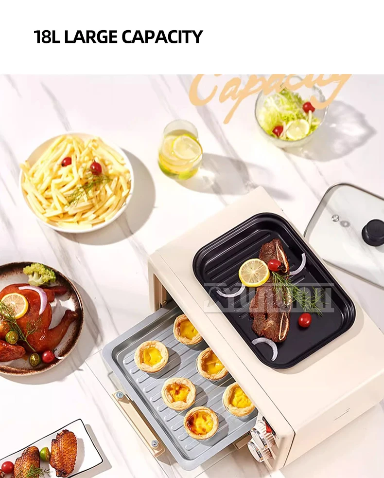 

Два в одном печь-гриль-сковорода, электрическая духовка 18 л, гриль-машина, многофункциональная сковорода для торта, пиццы, горно, выпечки