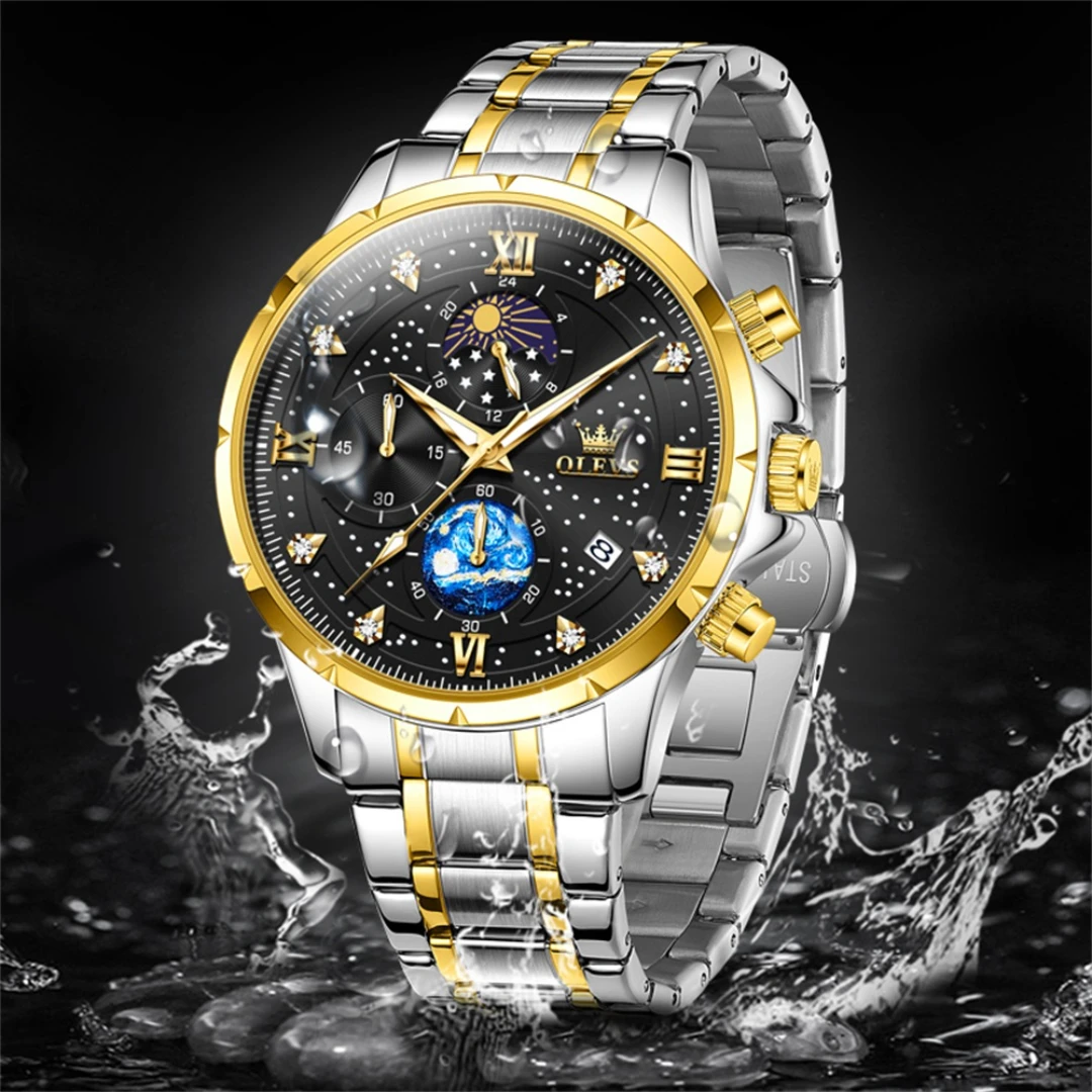 OLEVS 9807 Quartz Fashion Watch Gift Round-dial Stainless Steel Watchband Wristwatch Calendar Luminous Small second image 4