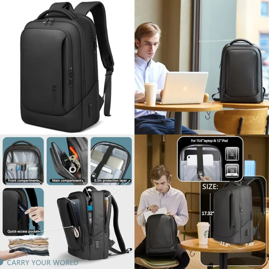 

Laptop Backpack for Men with USB Charging Port Water-Resistant for Computer Bag Durable High-Tech Daypack Casual Backpack for B