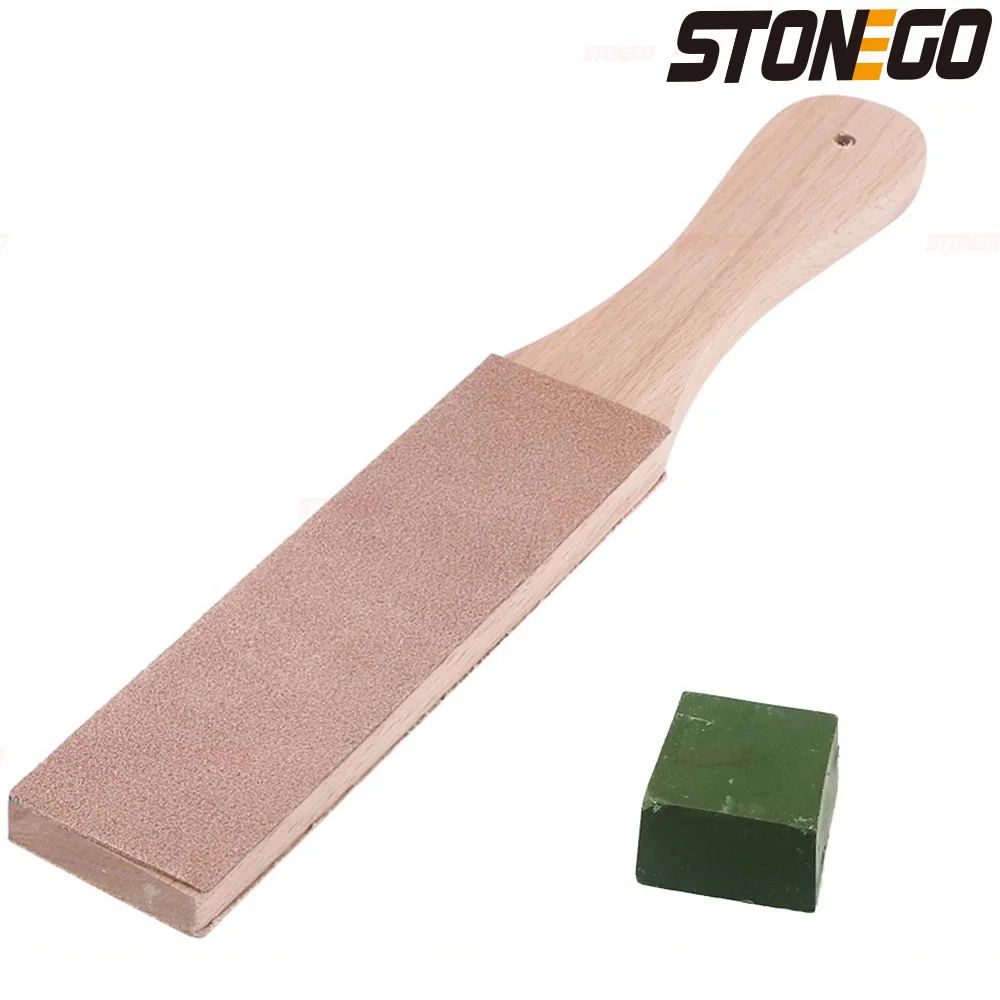 STONEGO Wooden Handle Leather Sharpening Strop Handmade Razor Polishing Board For Razor Knives Double Sided Home Sharpening Tool