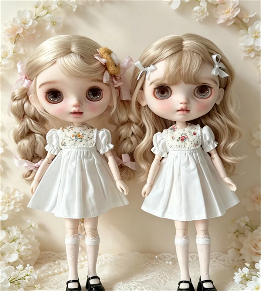 

Blythe Baby Dress New Summer White Dress Ob24 Short Sleeve 19 Joint 6-point Baby Dress Orange Red Flower Dress