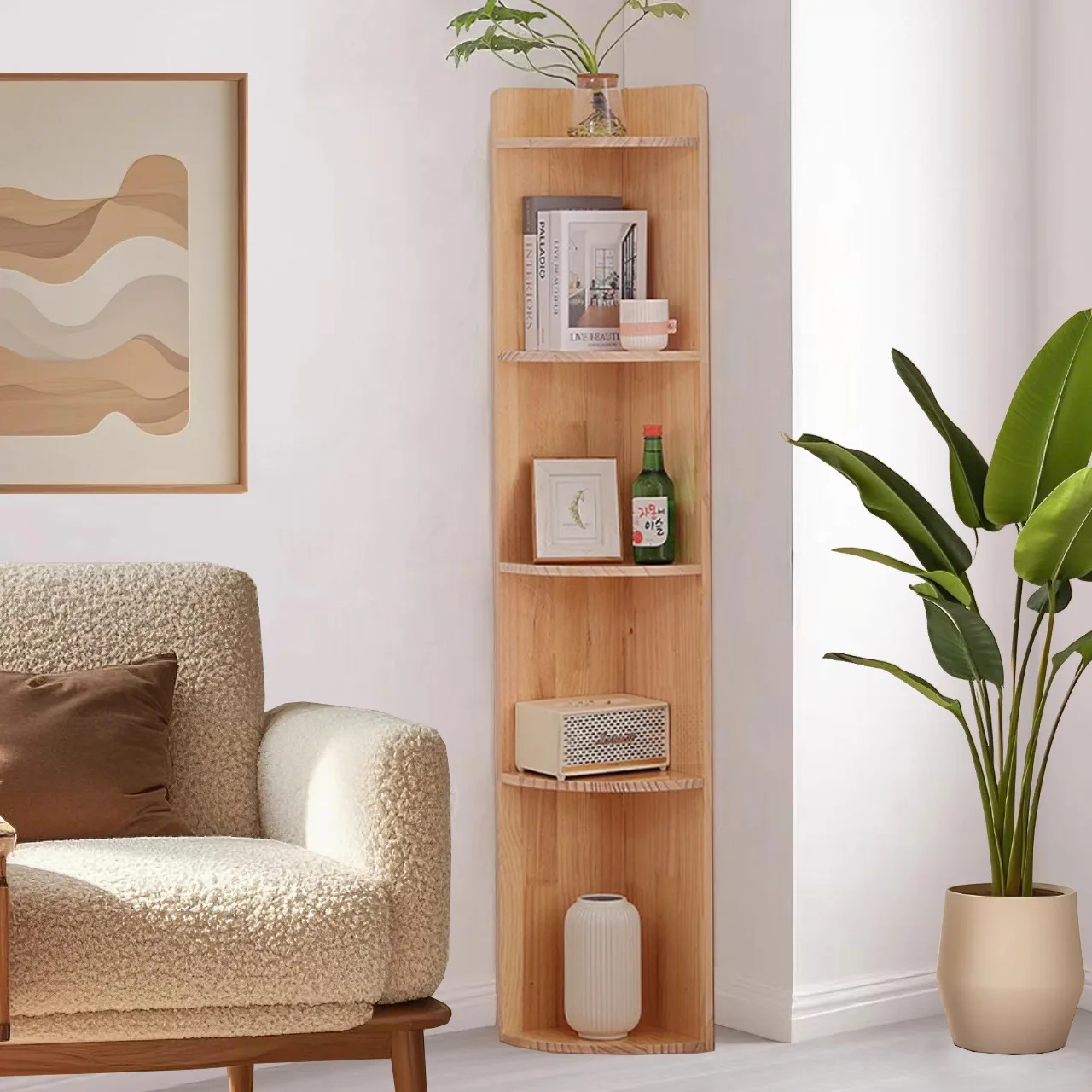 

Corner Floor Triangular Side Cabinet Living Room Bedroom Solid Wood Shelf Multi-layer Corner Fan Corner Bookshelf Bookcase