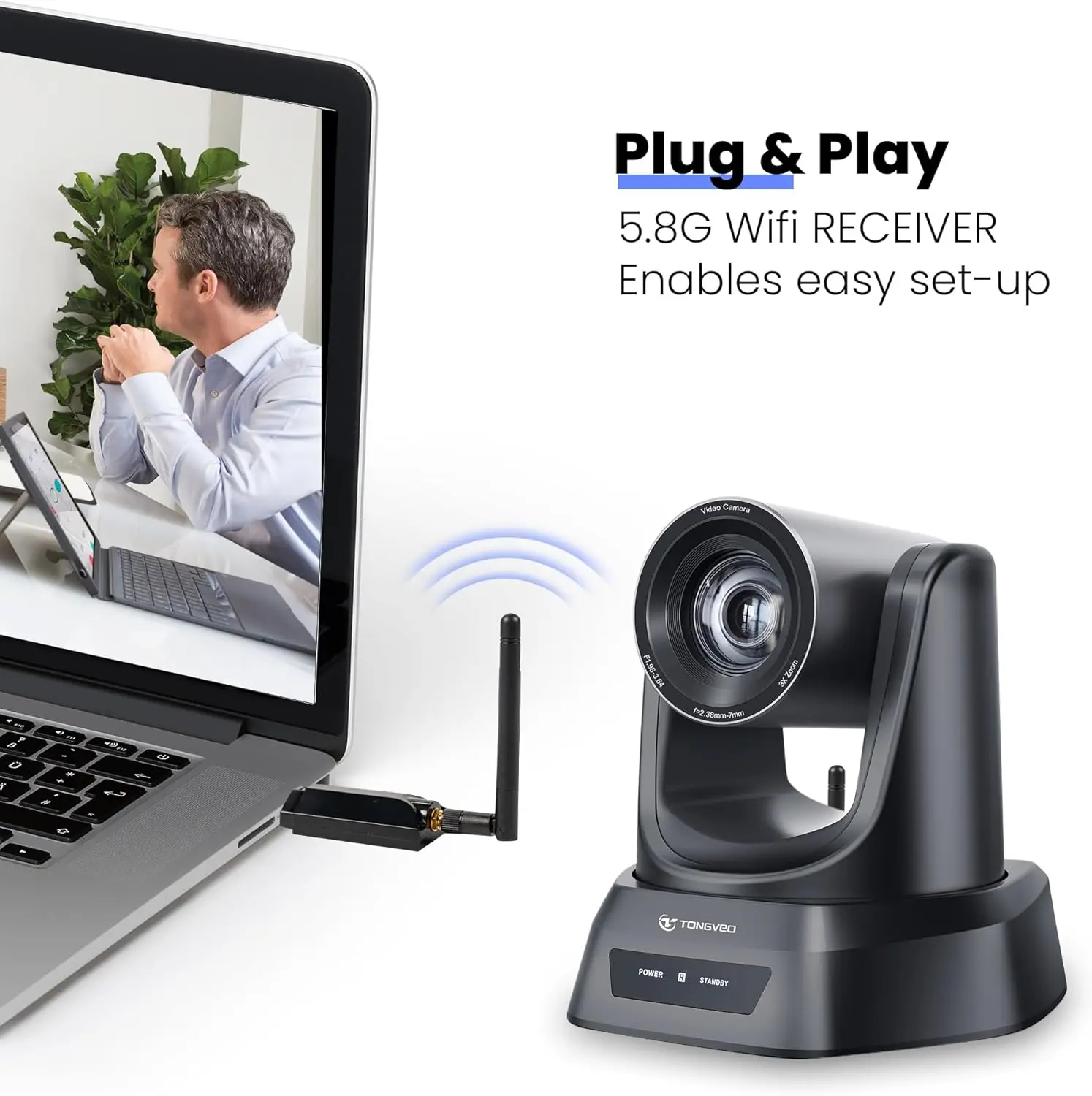 Room Webcam, Church Live Streaming 3X USB 1080P 60fps PTZ Camera for Worship Services Online Conference