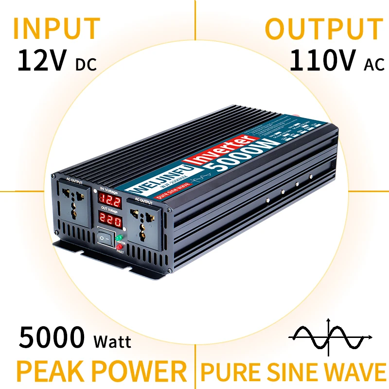 Acessórios do inversor de onda senoidal pura de 2300 W, potência máxima de 5000 W com ventiladores silenciosos duplos e eficiência de 95%, acessórios indispensáveis para RV e caminhão