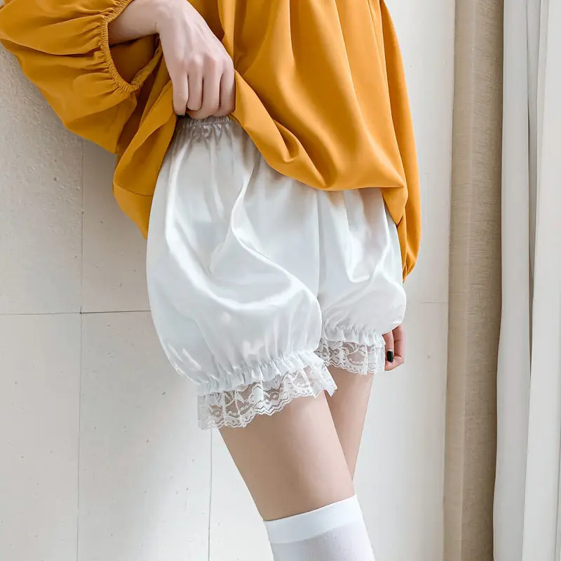 Lolita Cosplay Lace Bloomers Safety Pants Anti Exposure Women Ruffles Lace Elastic Lantern Shorts Dress Pettipants JK