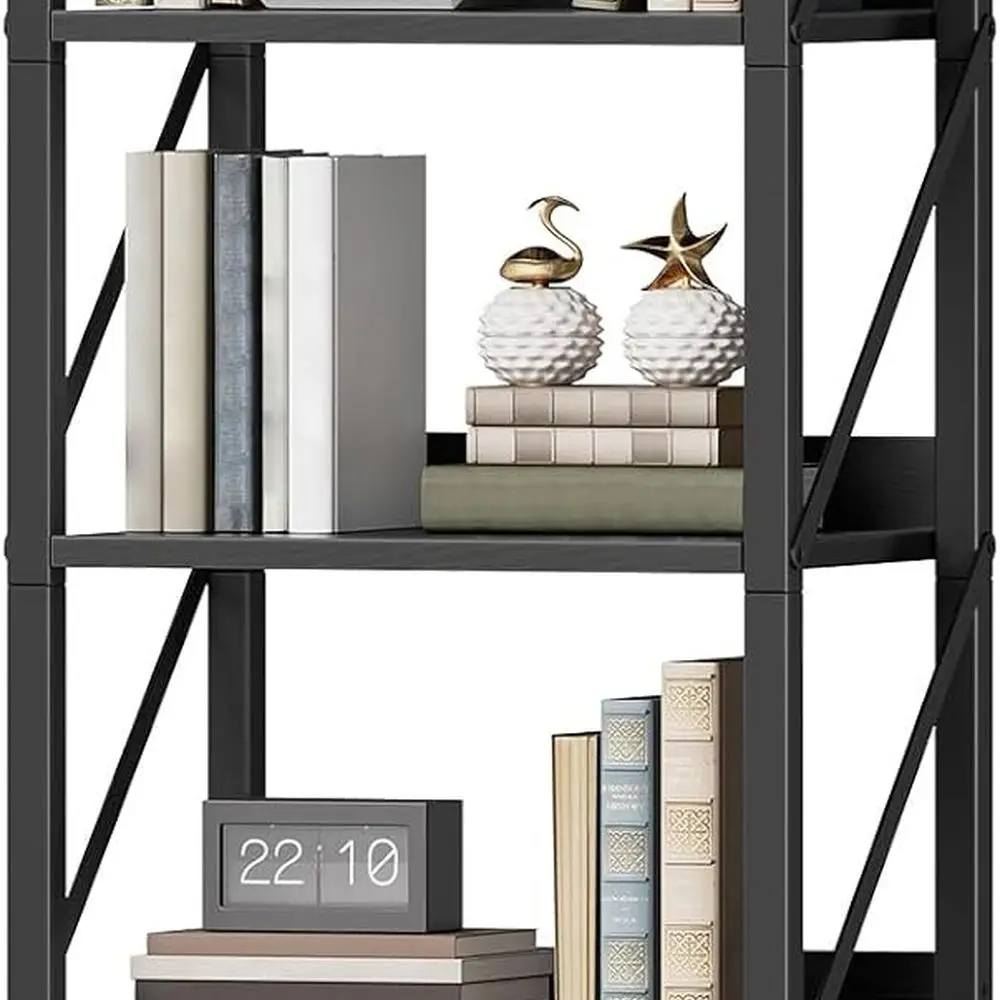 

5-Shelf Metal Frame Bookcase, Industrial Style Storage Organizer for Home, Office, and Kitchen in Black
