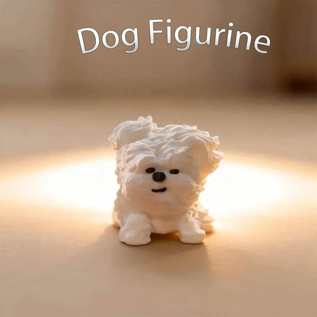 Cute 1pc White Q Style Dog Shape Ornament High Precision 3D Printed Fluffy Fur Soft Outline Creative Desk Decor Home Gift