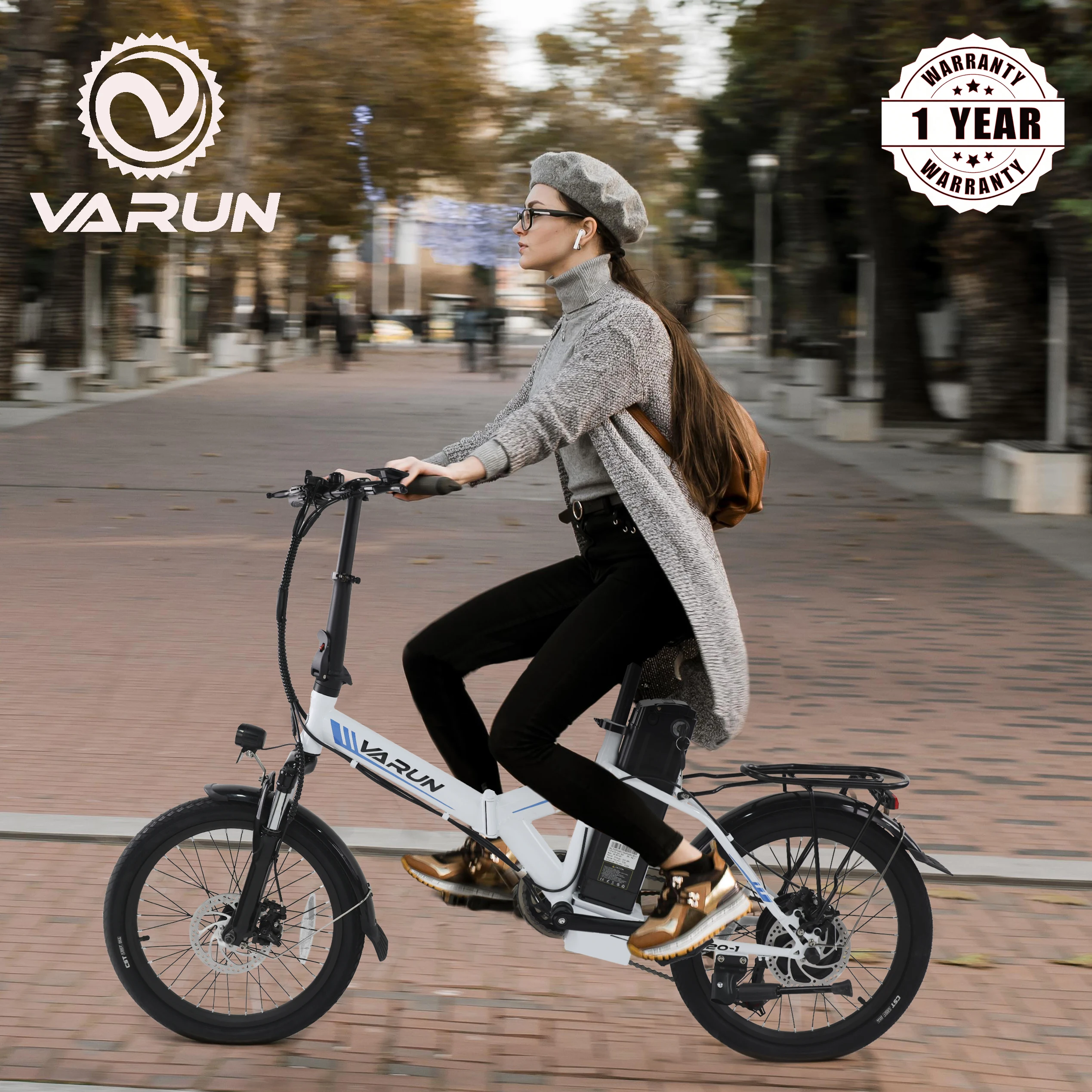 

【1 Year Warranty】 Varun C20-1 Adult Electric Bike, 750W Peak motor, 48V 7.8Ah Battery, 20" Tire City Ebike, 20MPH, UL 2849