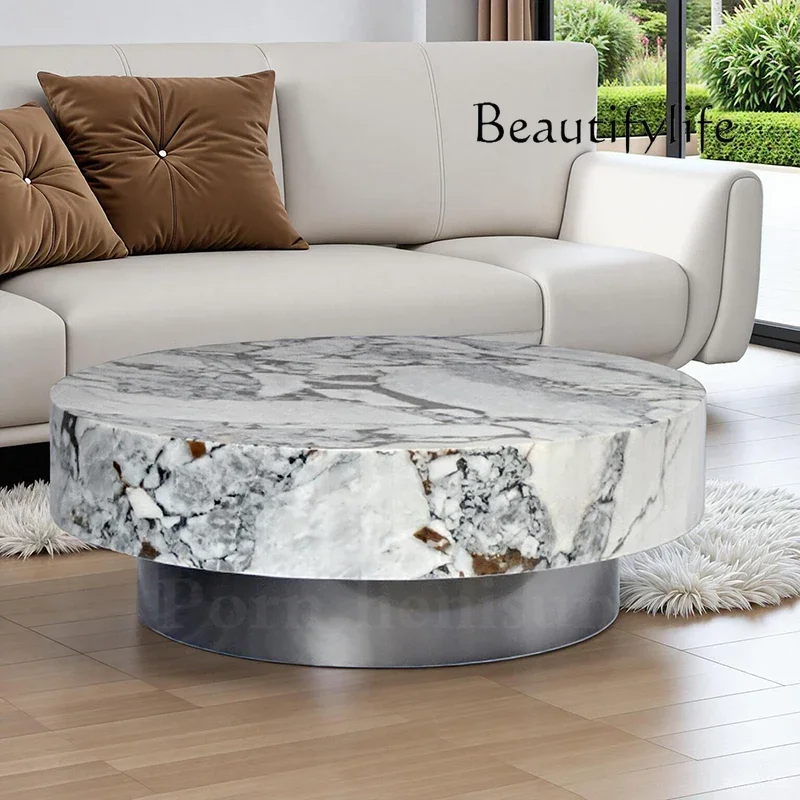 Nordic elephant white marble round coffee table light luxury small apartment living room home coffee table customization