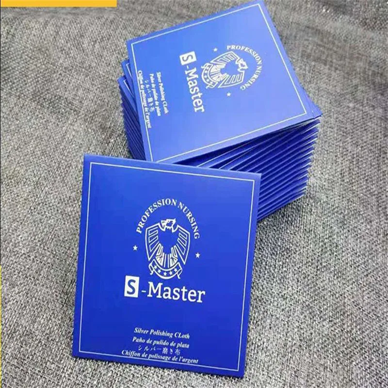 100PCS/lot Wholesale 8*8cm Gold Silver Jewelry Polishing Cleaning Cloths With Blue Paper Case Box Envelope Packaging Custom Logo